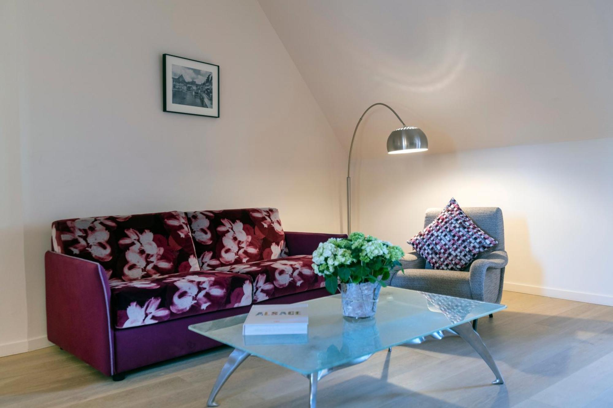 Hotel & Spa Regent Petite France Страсбург Экстерьер фото A living room with a sofa and a floor lamp